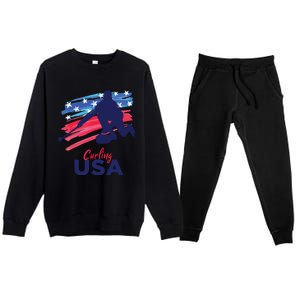 Curling USA Support The USA Flag Curl Clean Premium Crewneck Sweatsuit Set