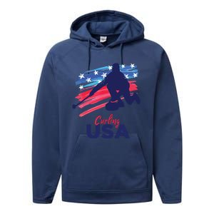 Curling USA Support The USA Flag Curl Clean Performance Fleece Hoodie