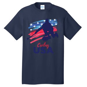 Curling USA Support The USA Flag Curl Clean Tall T-Shirt