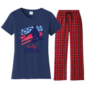 Curling USA Support The USA Flag Curl Clean Women's Flannel Pajama Set