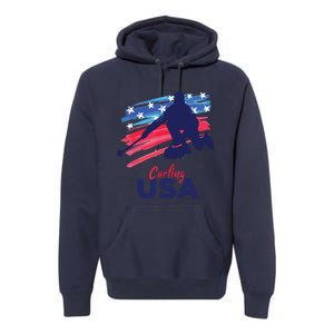 Curling USA Support The USA Flag Curl Clean Premium Hoodie