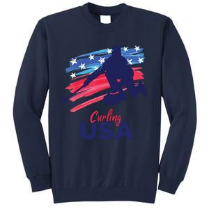 Curling USA Support The USA Flag Curl Clean Tall Sweatshirt