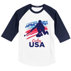 Curling USA Support The USA Flag Curl Clean Baseball Sleeve Shirt