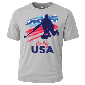 Curling USA Support The USA Flag Curl Clean Cooling Performance Crew T-Shirt