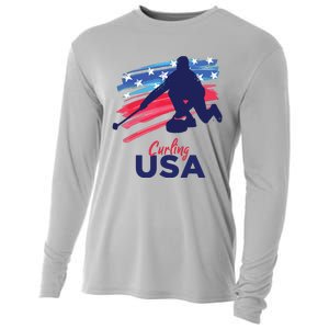 Curling USA Support The USA Flag Curl Clean Cooling Performance Long Sleeve Crew