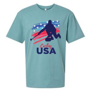 Curling USA Support The USA Flag Curl Clean Sueded Cloud Jersey T-Shirt