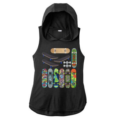 Cool Unique Skateboards Design Mash Up Ladies PosiCharge Tri-Blend Wicking Draft Hoodie Tank