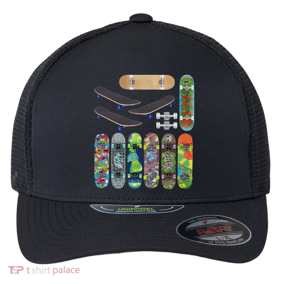 Cool Unique Skateboards Design Mash Up Flexfit Unipanel Trucker Cap