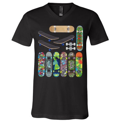 Cool Unique Skateboards Design Mash Up V-Neck T-Shirt