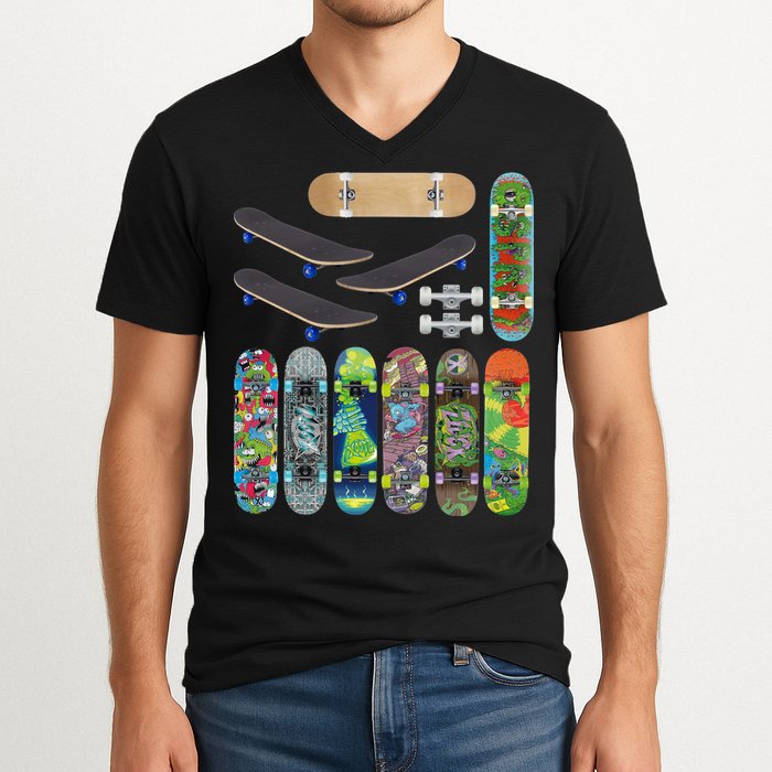 Cool Unique Skateboards Design Mash Up V-Neck T-Shirt