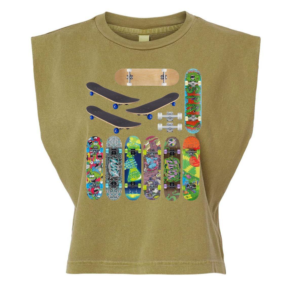Cool Unique Skateboards Design Mash Up Garment-Dyed Women's Muscle Tee
