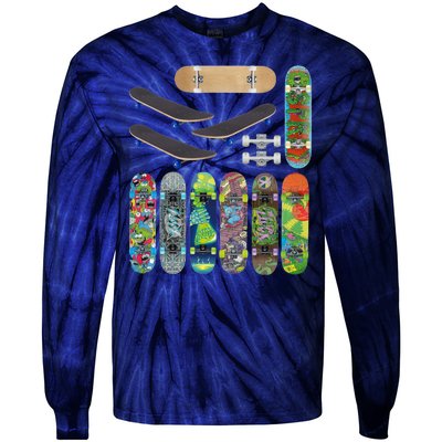 Cool Unique Skateboards Design Mash Up Tie-Dye Long Sleeve Shirt