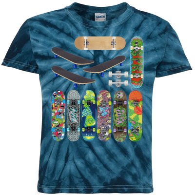 Cool Unique Skateboards Design Mash Up Kids Tie-Dye T-Shirt