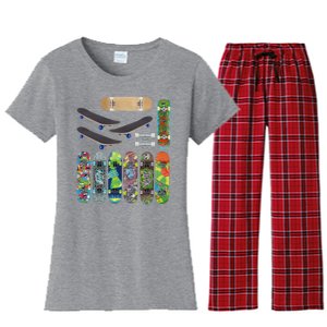 Cool Unique Skateboards Design Mash Up Women's Flannel Pajama Set