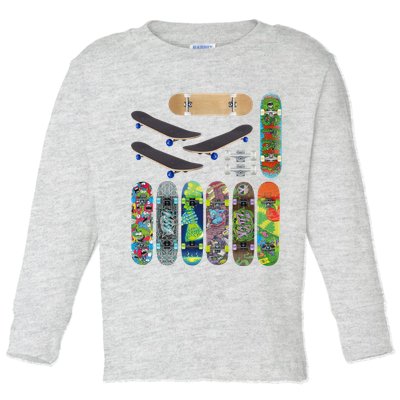 Cool Unique Skateboards Design Mash Up Toddler Long Sleeve Shirt