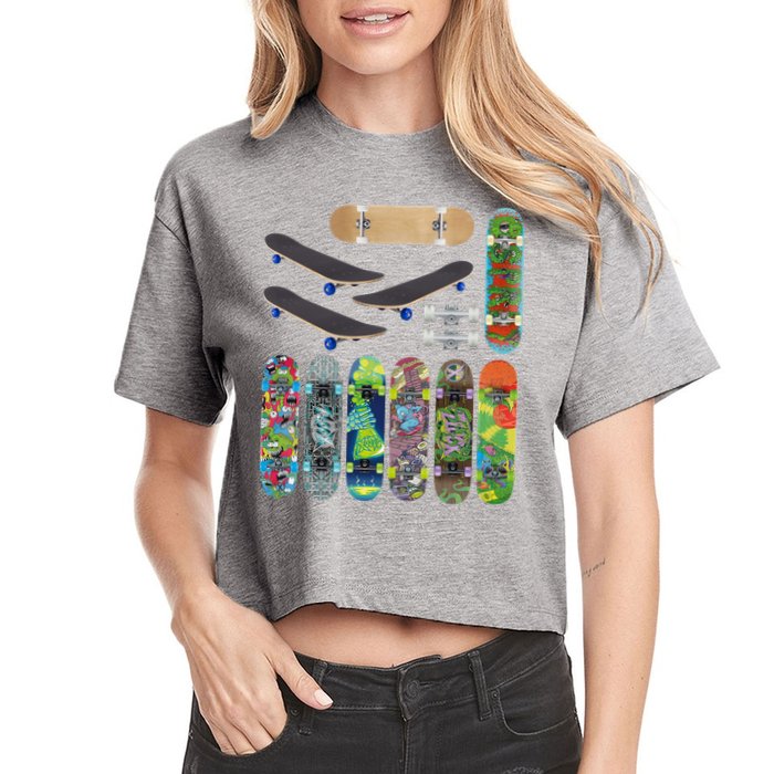 Cool Unique Skateboards Design Mash Up Crop Top