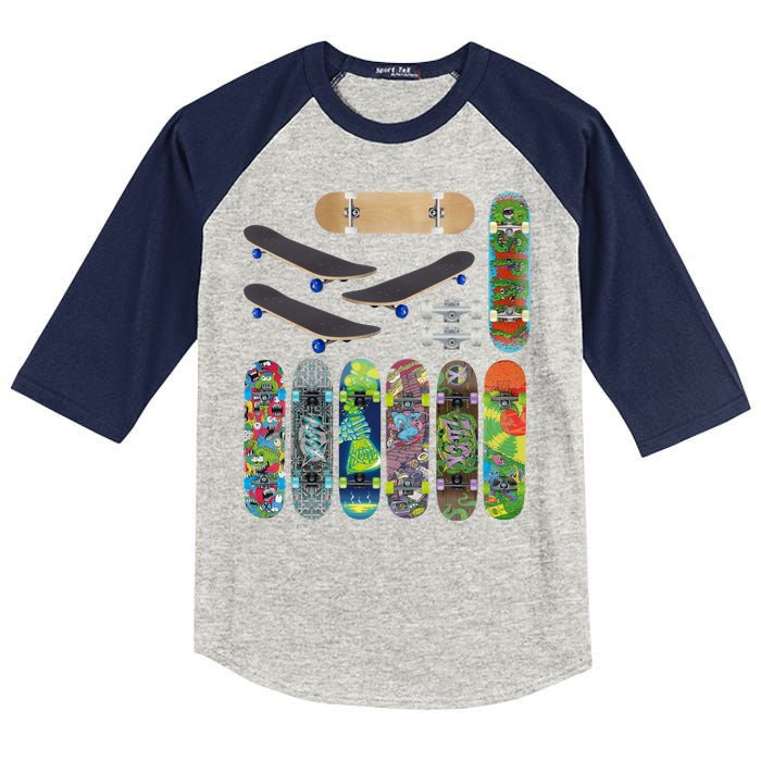 Cool Unique Skateboards Design Mash Up Kids Colorblock Raglan Jersey