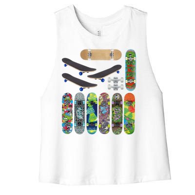 Cool Unique Skateboards Design Mash Up Women's Racerback Cropped Tank