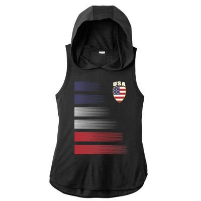 Cool USA Soccer Jersey Stripes Ladies PosiCharge Tri-Blend Wicking Draft Hoodie Tank