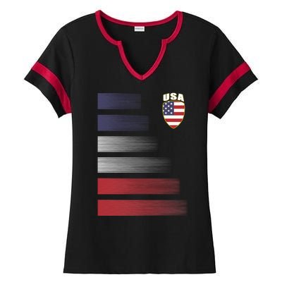 Cool USA Soccer Jersey Stripes Ladies Halftime Notch Neck Tee