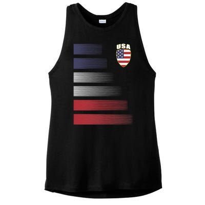 Cool USA Soccer Jersey Stripes Ladies PosiCharge Tri-Blend Wicking Tank