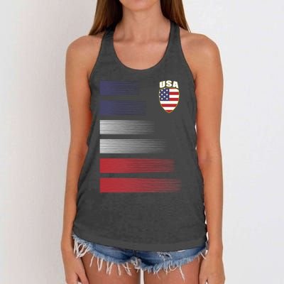 Cool USA Soccer Jersey Stripes Women's Knotted Racerback Tank