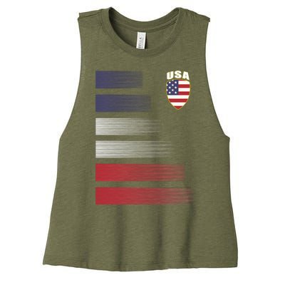 Cool USA Soccer Jersey Stripes Women's Racerback Cropped Tank