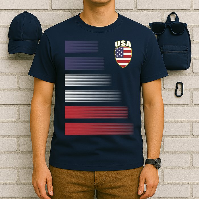 Cool USA Soccer Jersey Stripes T-Shirt
