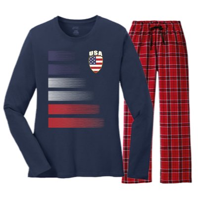 Cool USA Soccer Jersey Stripes Women's Long Sleeve Flannel Pajama Set 