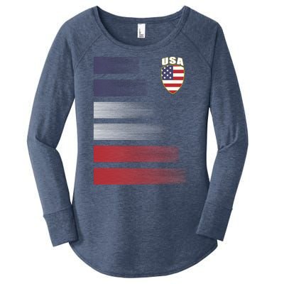 Cool USA Soccer Jersey Stripes Women's Perfect Tri Tunic Long Sleeve Shirt