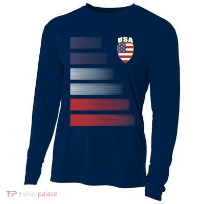 Cool USA Soccer Jersey Stripes Cooling Performance Long Sleeve Crew