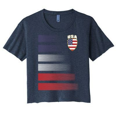 Cool USA Soccer Jersey Stripes Women's Crop Top Tee