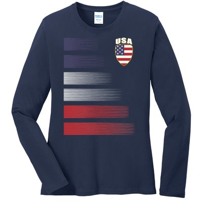 Cool USA Soccer Jersey Stripes Ladies Long Sleeve Shirt