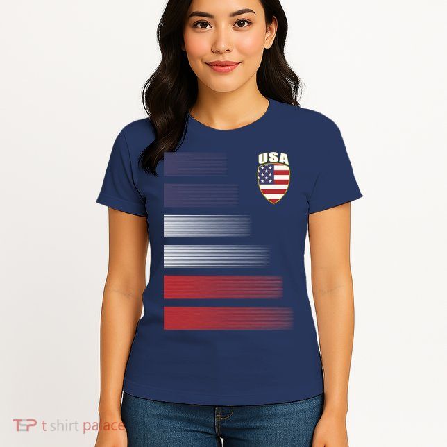 Cool USA Soccer Jersey Stripes Womens T-Shirt