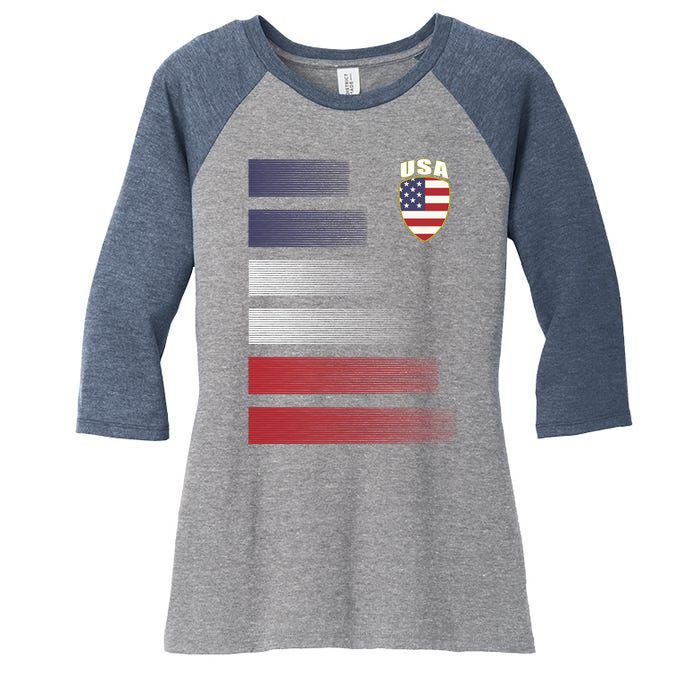 Cool USA Soccer Jersey Stripes Women's Tri-Blend 3/4-Sleeve Raglan Shirt