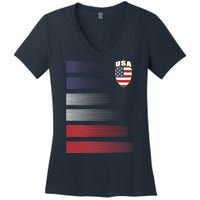 Cool USA Soccer Jersey Stripes Women's V-Neck T-Shirt