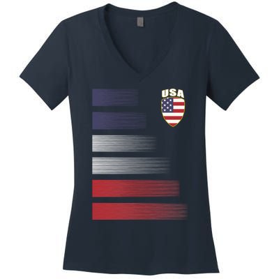 Cool USA Soccer Jersey Stripes Women's V-Neck T-Shirt