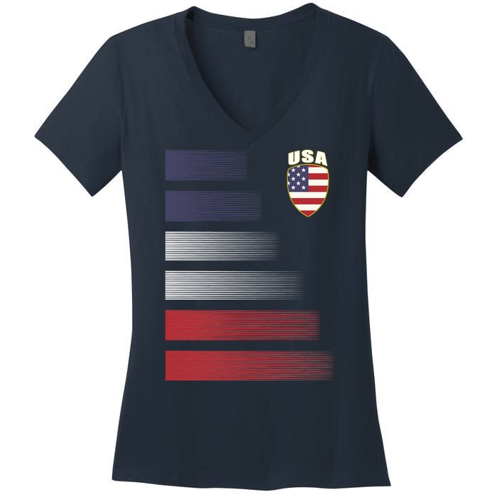 Cool USA Soccer Jersey Stripes Women's V-Neck T-Shirt