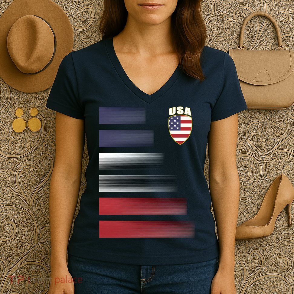 Cool USA Soccer Jersey Stripes Women's V-Neck T-Shirt