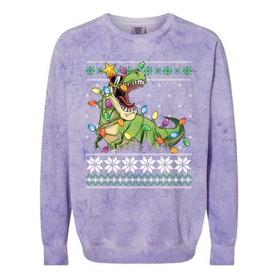 Christmas Ugly Sweater Tree Rex Funny Dinosaur Gift Colorblast Crewneck Sweatshirt