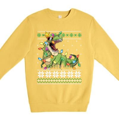 Christmas Ugly Sweater Tree Rex Funny Dinosaur Gift Premium Crewneck Sweatshirt