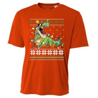 Christmas Ugly Sweater Tree Rex Funny Dinosaur Gift Cooling Performance Crew T-Shirt