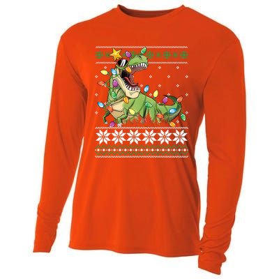 Christmas Ugly Sweater Tree Rex Funny Dinosaur Gift Cooling Performance Long Sleeve Crew