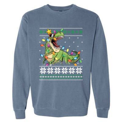 Christmas Ugly Sweater Tree Rex Funny Dinosaur Gift Garment-Dyed Sweatshirt