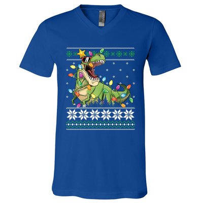 Christmas Ugly Sweater Tree Rex Funny Dinosaur Gift V-Neck T-Shirt