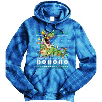 Christmas Ugly Sweater Tree Rex Funny Dinosaur Gift Tie Dye Hoodie