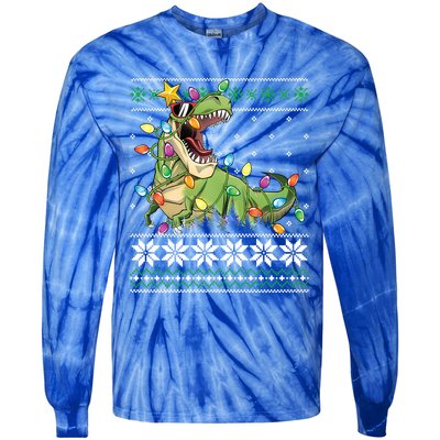 Christmas Ugly Sweater Tree Rex Funny Dinosaur Gift Tie-Dye Long Sleeve Shirt