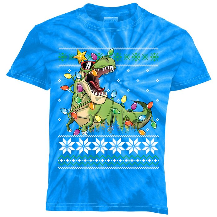 Christmas Ugly Sweater Tree Rex Funny Dinosaur Gift Kids Tie-Dye T-Shirt