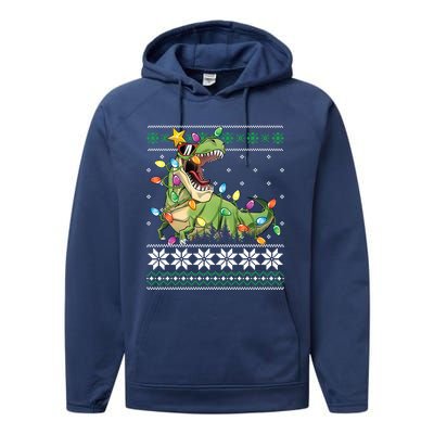 Christmas Ugly Sweater Tree Rex Funny Dinosaur Gift Performance Fleece Hoodie