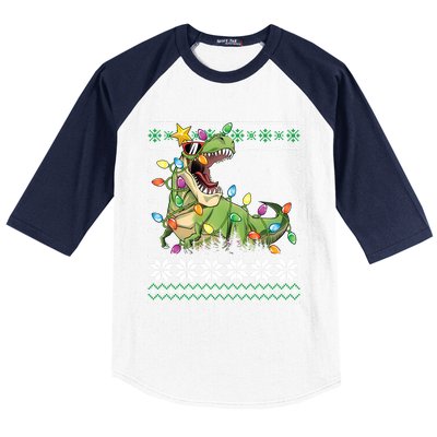 Christmas Ugly Sweater Tree Rex Funny Dinosaur Gift Baseball Sleeve Shirt